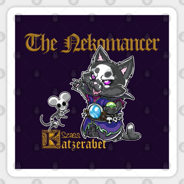 Fantasy Kittens Serie: the Nekomancer - necromancer cat and skeleton mice - Variant Golden Texts Sticker by DeMonica